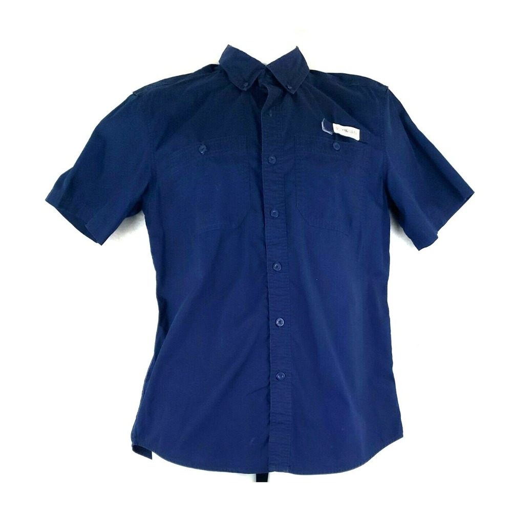 Magellan Men Small Fishing Shirt Navy MagShield Moisture Wicking Loose Fit Short